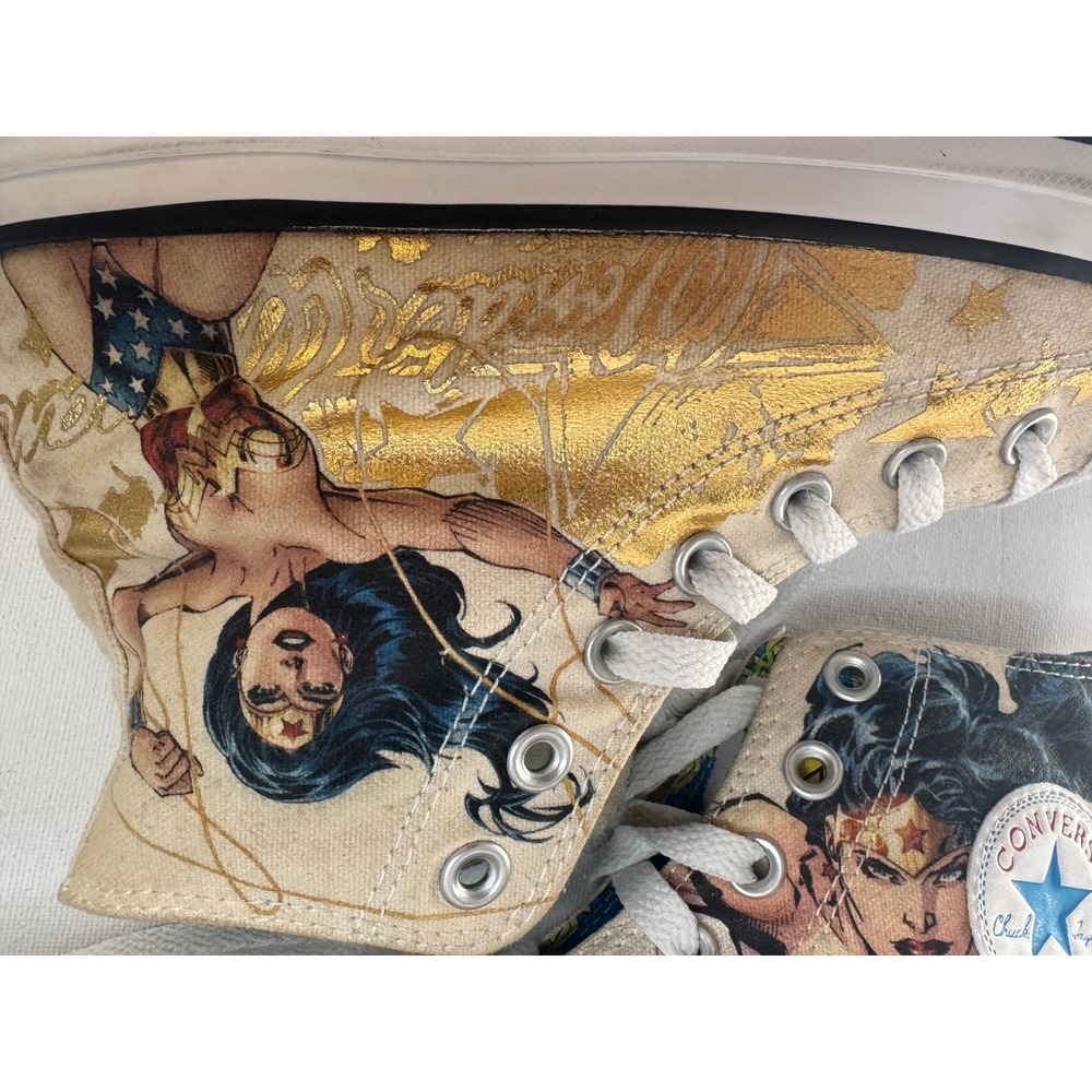 Converse Wonder Woman DC Comics High Top Sneakers Mens 7 Womens 9 Gold White - Picture 4 of 12